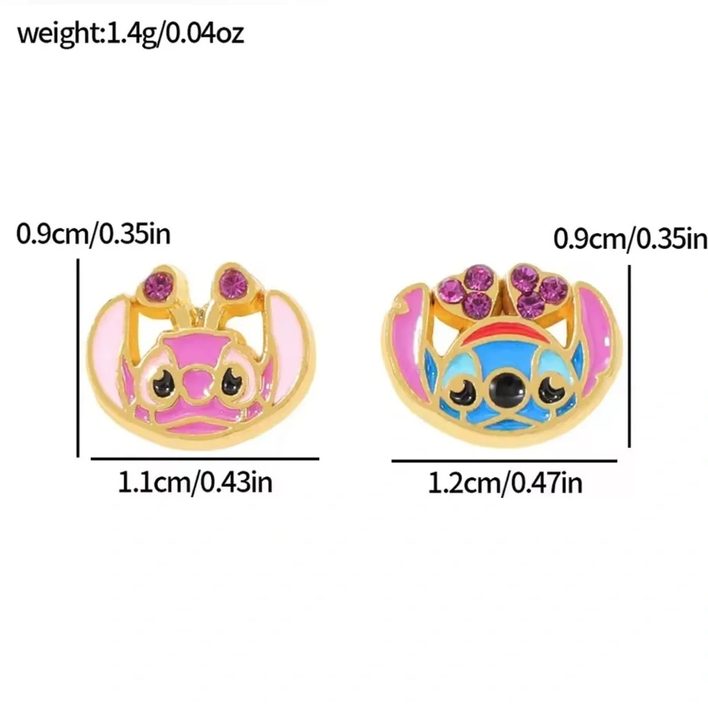 14K Gold Disney Stitch & Angel Stud Earrings Set Mismatch Asymmetrical Character